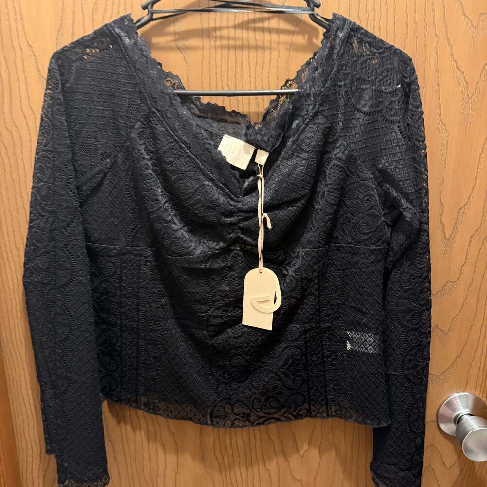 New CLC Black Lace V-Neck Long Sleeve Top Size S